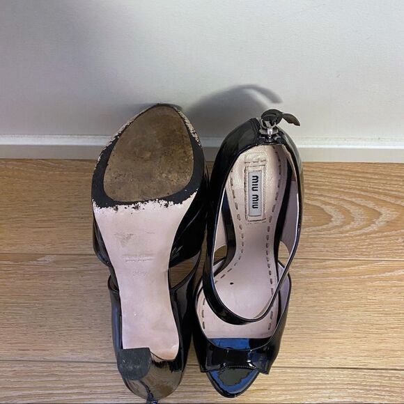 Miu Miu-Black Patent Peep Toe Zip Platform - Picture 9 of 12